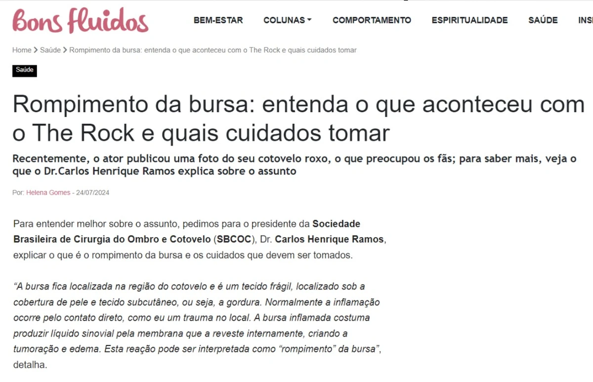 Rompimento de Bursa: Presidente da SBCOC explica, em matéria do portal Bons Fluidos