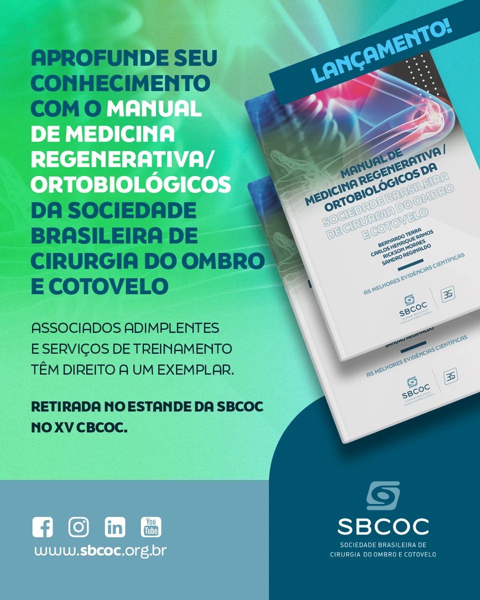 SBCOC lançará Manual de Medicina Regenerativa Ortobiológicos durante o XV CBCOC
