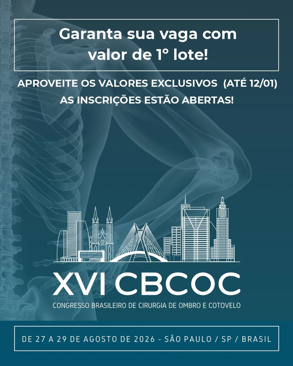 XVI CBCOC: Inscrições Abertas para o Maior Congresso Brasileiro de Cirurgia do Ombro e Cotovelo